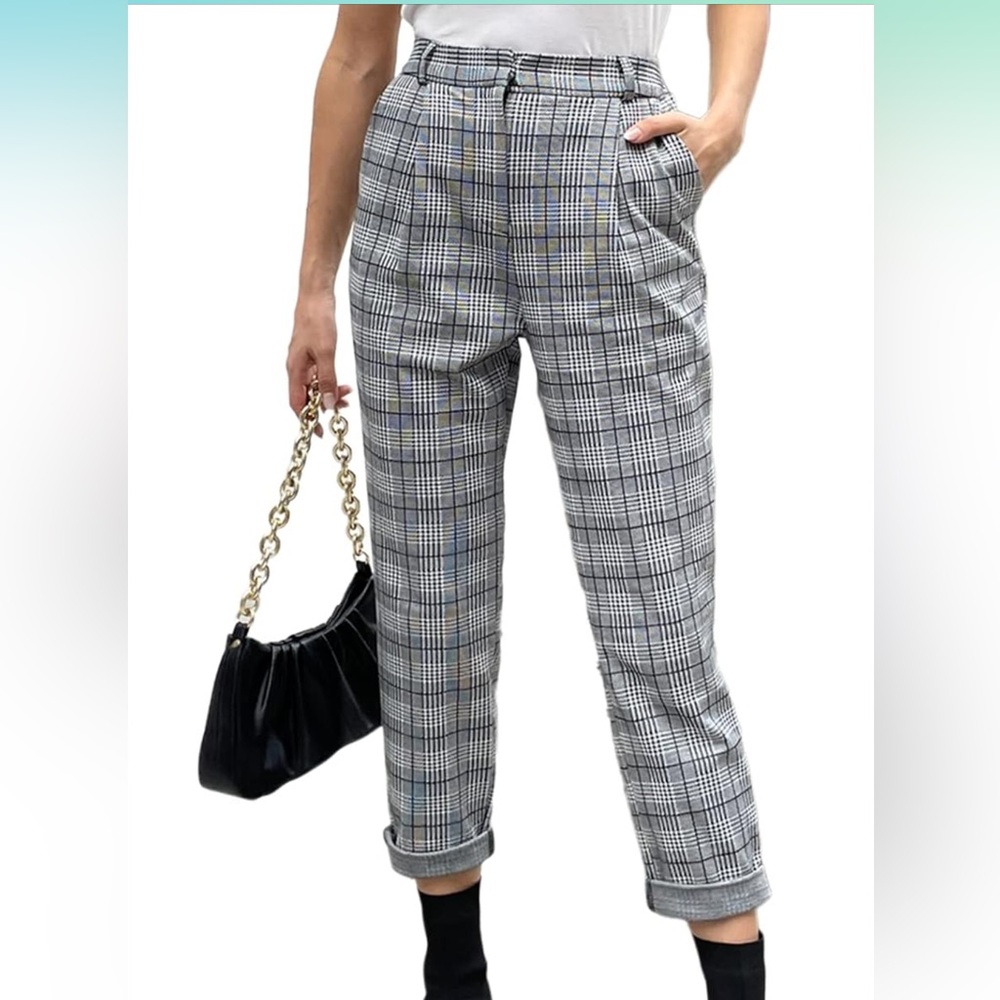 Women’s Casual Mid Waist Plaid pants